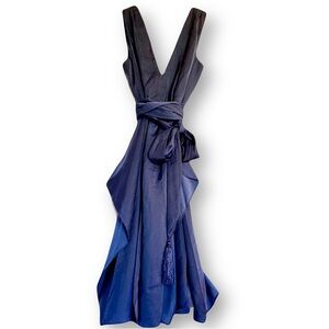 BCBG Navy Blue Plunge Tassel Tie Glamour Midi Dress size 0​